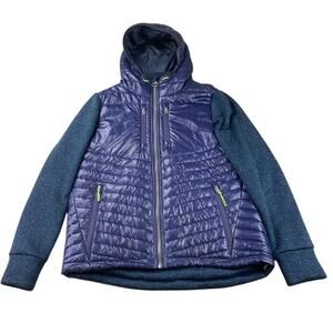 Superdry Storm Hybrid Jacket Men 2XL Navy Zip Hood Quilted‎ Soft Shell Zip Up